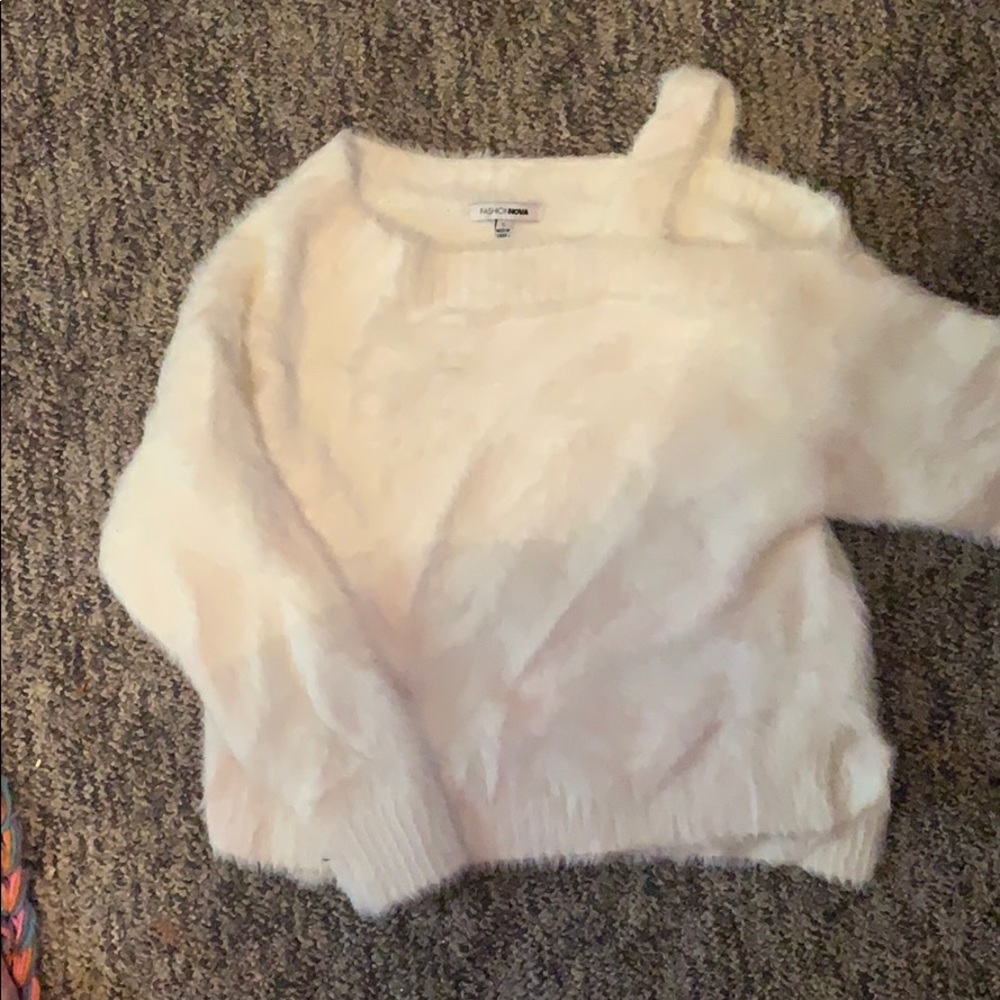 Fuzzy off shoulder cropped sweater